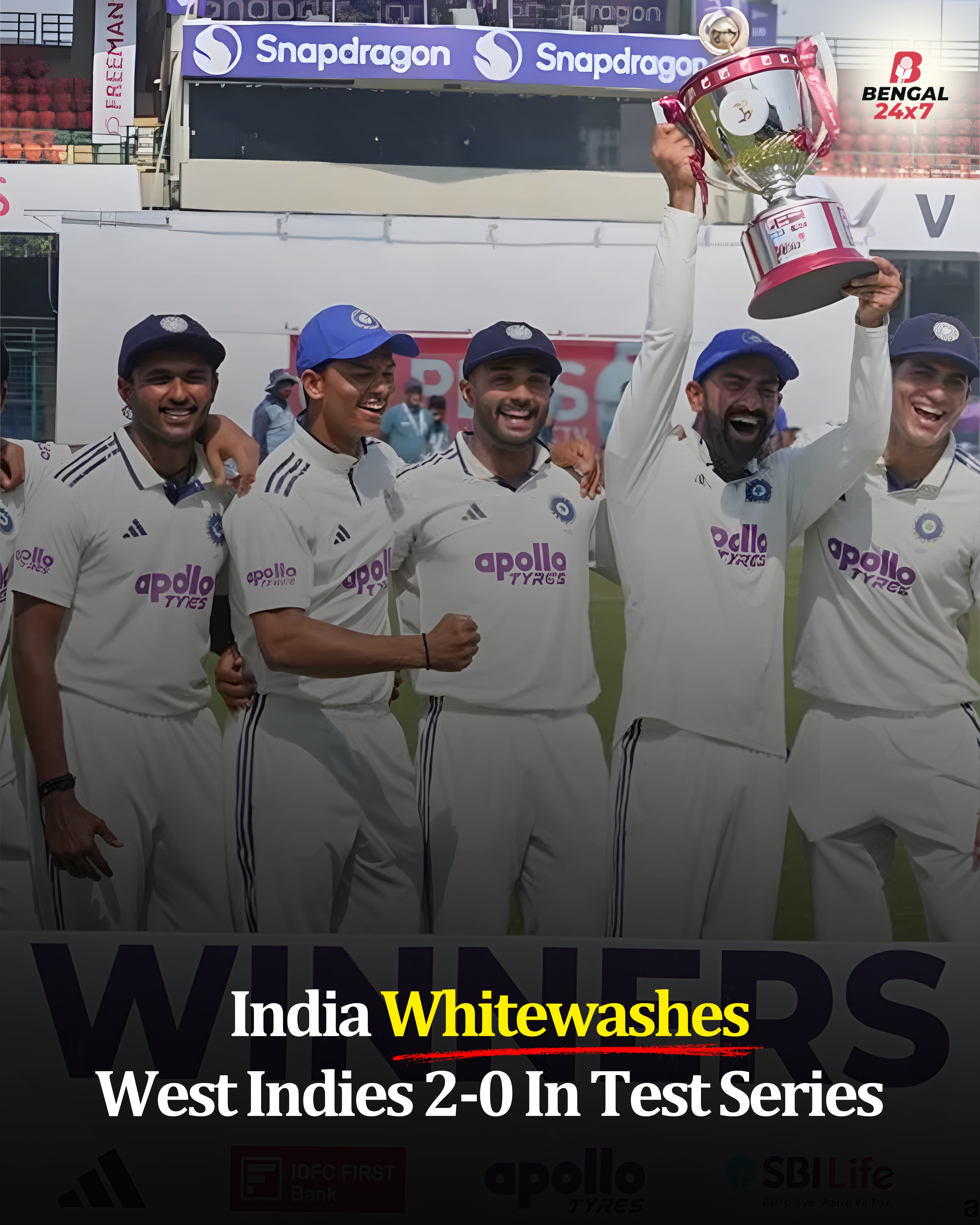 India Crush West Indies by 7 Wickets to Seal 2–0 Series Sweep; Gill, Jaiswal and Jadeja Shine in Dominant Show